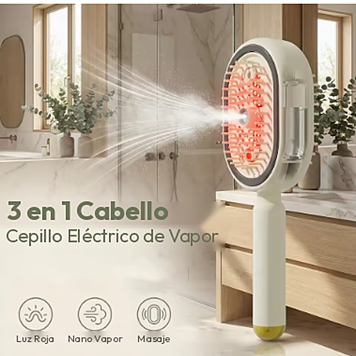Cepillo Eléctrico 3 en 1 - Luz Roja, Vapor y Masaje Capilar